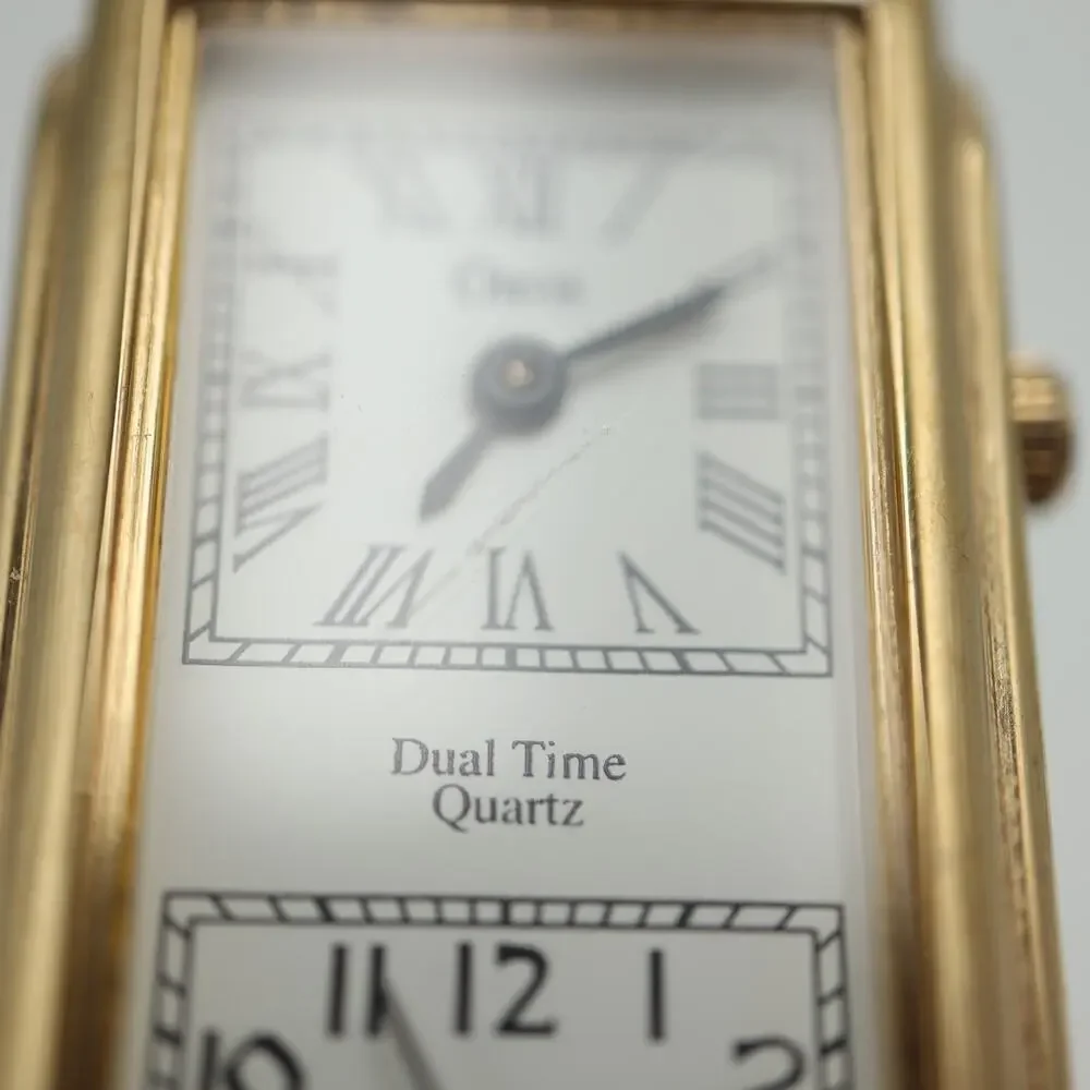 Vintage Orvis Dual Time Gold Tone 22mm Watch Brown Braid Leather w New Battery